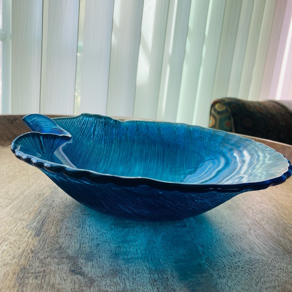 Blue glass scalloped bowl
